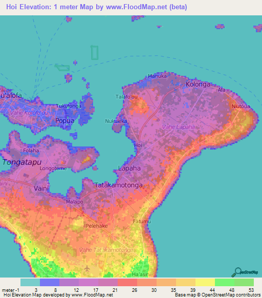 Hoi,Tonga Elevation Map