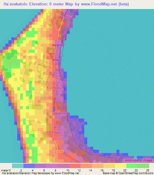 Ha`avakatolo,Tonga Elevation Map