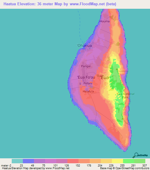 Haatua,Tonga Elevation Map