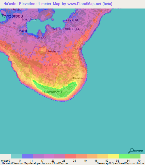 Ha`asini,Tonga Elevation Map