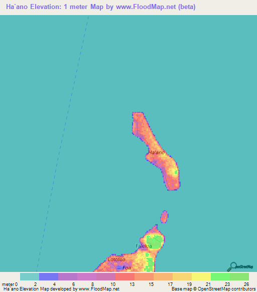 Ha`ano,Tonga Elevation Map