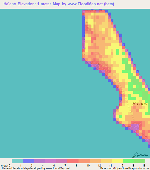 Ha`ano,Tonga Elevation Map