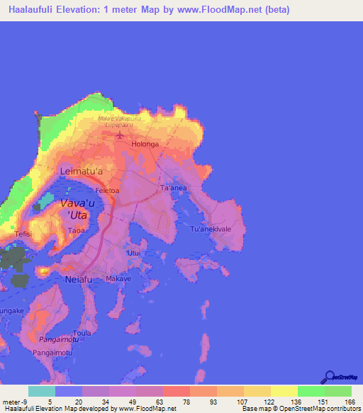 Haalaufuli,Tonga Elevation Map