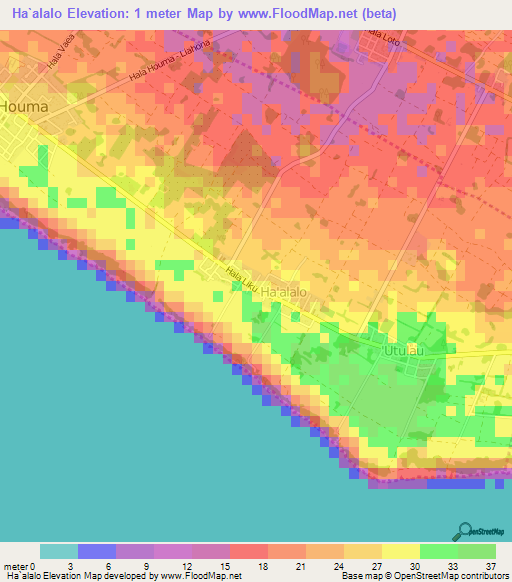 Ha`alalo,Tonga Elevation Map