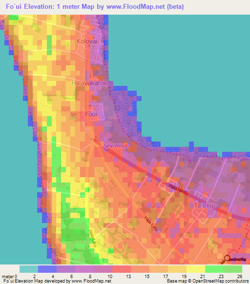 Fo`ui,Tonga Elevation Map