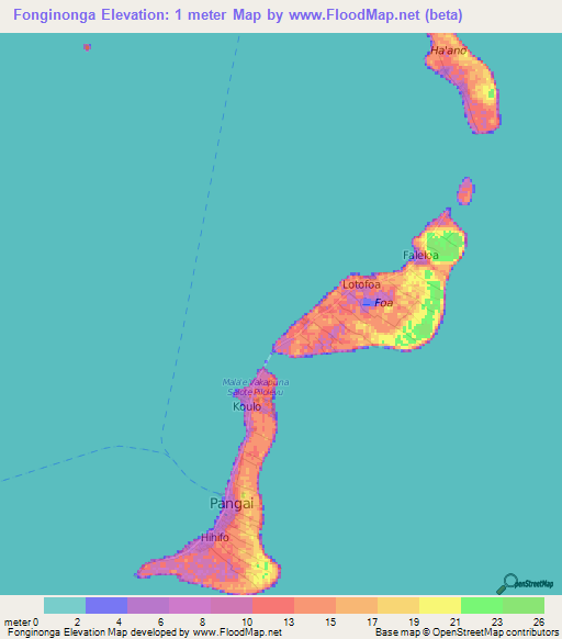 Fonginonga,Tonga Elevation Map