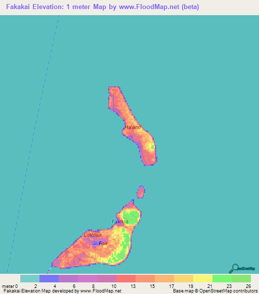 Fakakai,Tonga Elevation Map