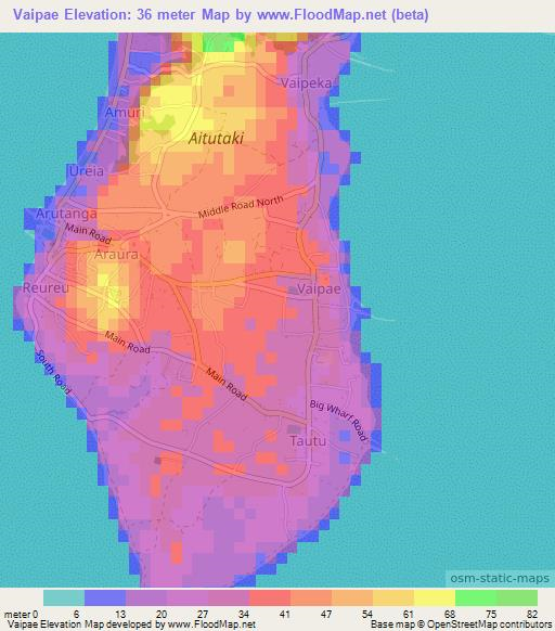 Vaipae,Cook Islands Elevation Map