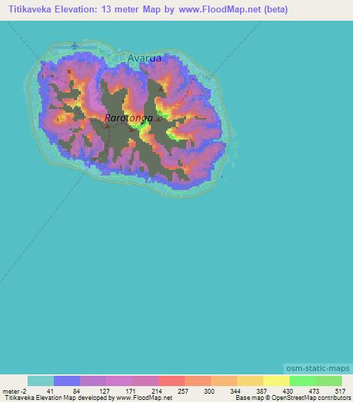 Titikaveka,Cook Islands Elevation Map