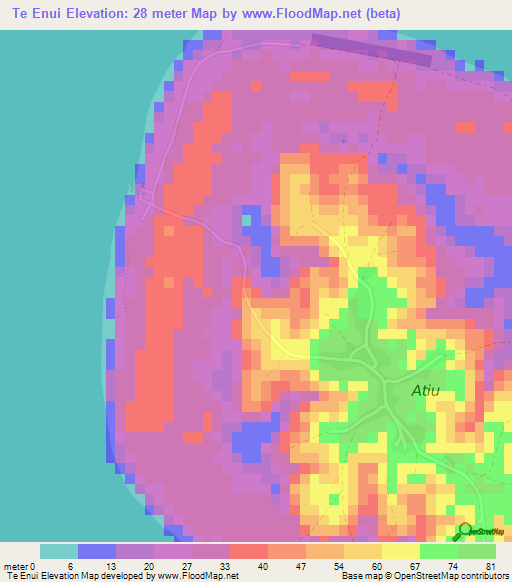 Te Enui,Cook Islands Elevation Map