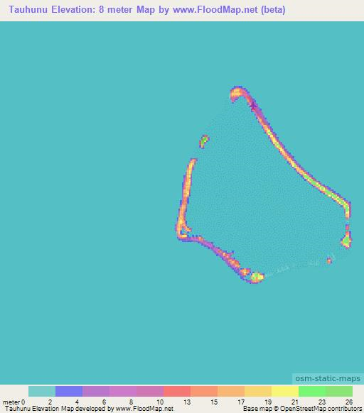 Tauhunu,Cook Islands Elevation Map