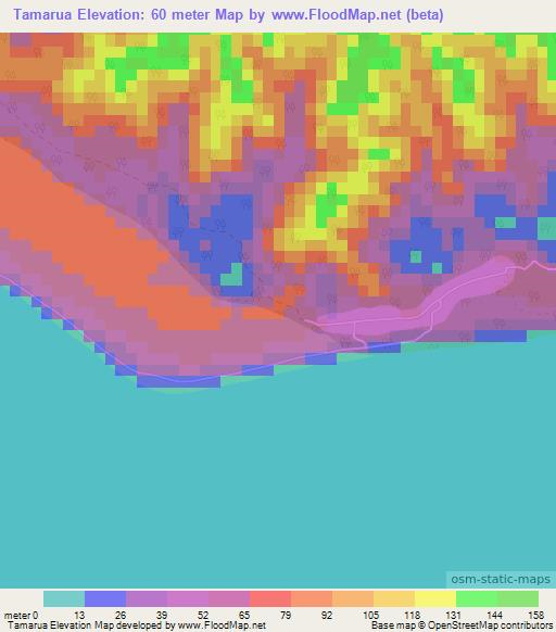 Tamarua,Cook Islands Elevation Map