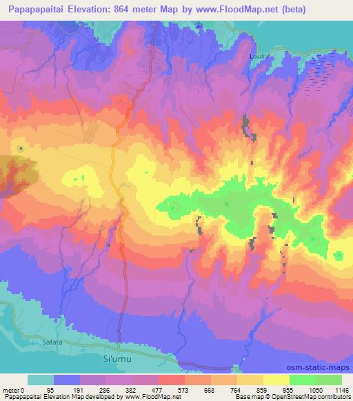 Papapapaitai,Cook Islands Elevation Map