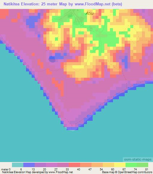 Natikitea,Cook Islands Elevation Map