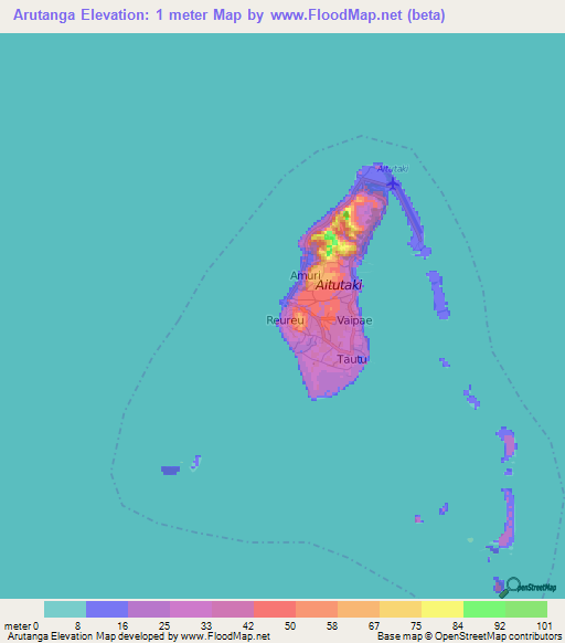 Arutanga,Cook Islands Elevation Map