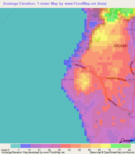 Arutanga,Cook Islands Elevation Map