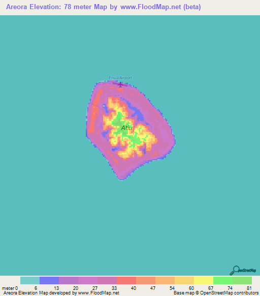 Areora,Cook Islands Elevation Map