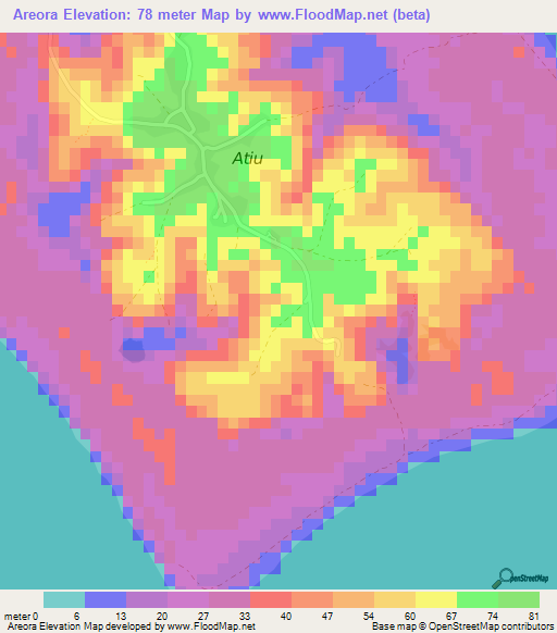 Areora,Cook Islands Elevation Map