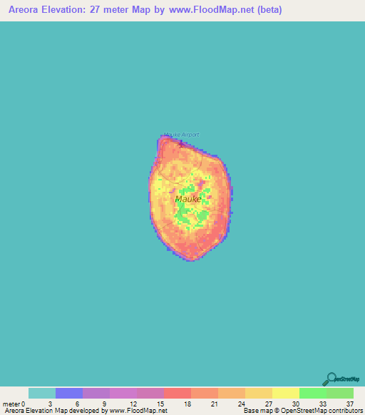 Areora,Cook Islands Elevation Map