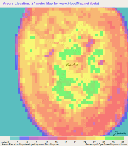 Areora,Cook Islands Elevation Map