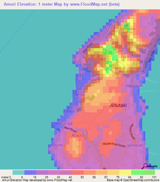 Amuri,Cook Islands Elevation Map