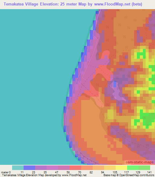 Temakatea Village,Cook Islands Elevation Map