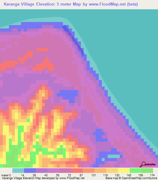 Karanga Village,Cook Islands Elevation Map