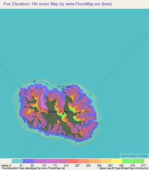 Pue,Cook Islands Elevation Map