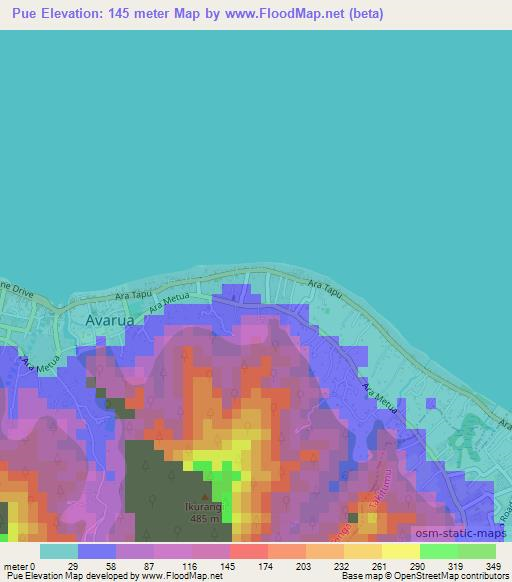 Pue,Cook Islands Elevation Map