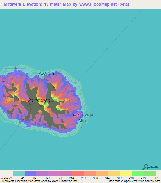 Matavera,Cook Islands Elevation Map