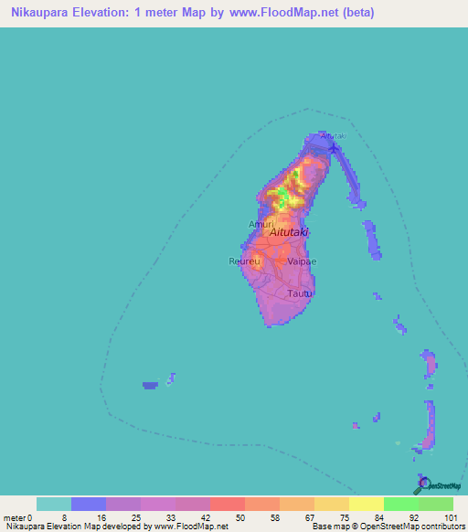 Nikaupara,Cook Islands Elevation Map