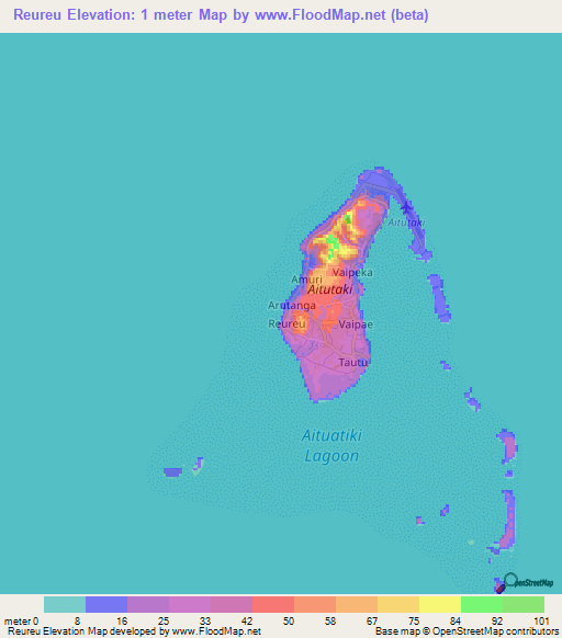 Reureu,Cook Islands Elevation Map