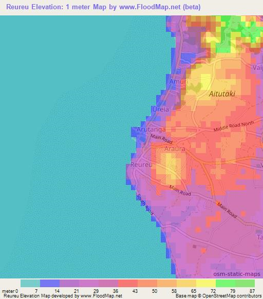 Reureu,Cook Islands Elevation Map