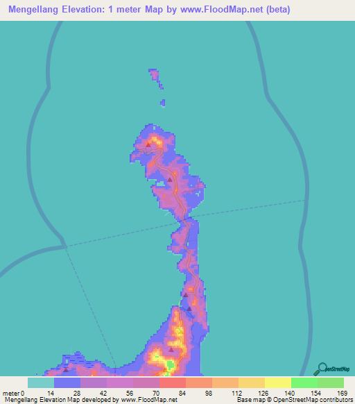 Mengellang,Palau Elevation Map