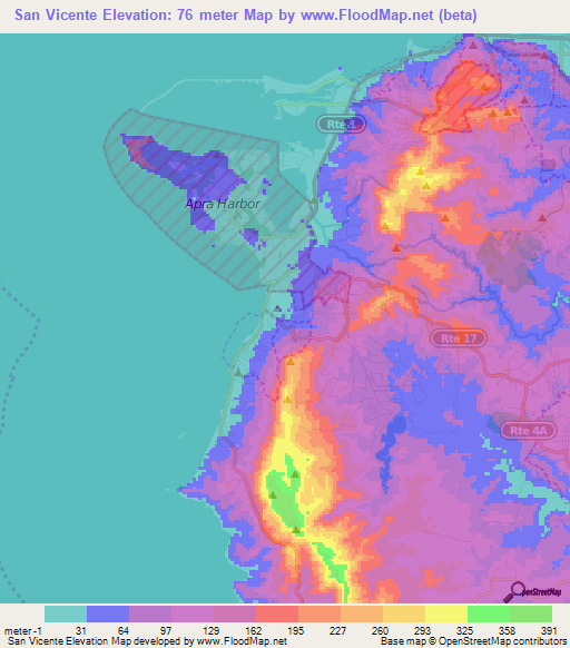 San Vicente,Guam Elevation Map