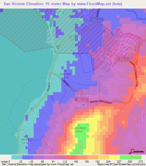 San Vicente,Guam Elevation Map