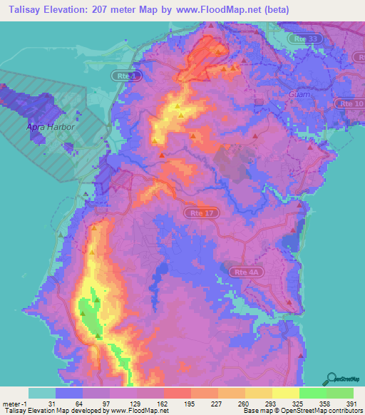 Talisay,Guam Elevation Map