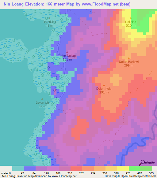 Elevation of Nin Loang,Micronesia Elevation Map, Topography, Contour