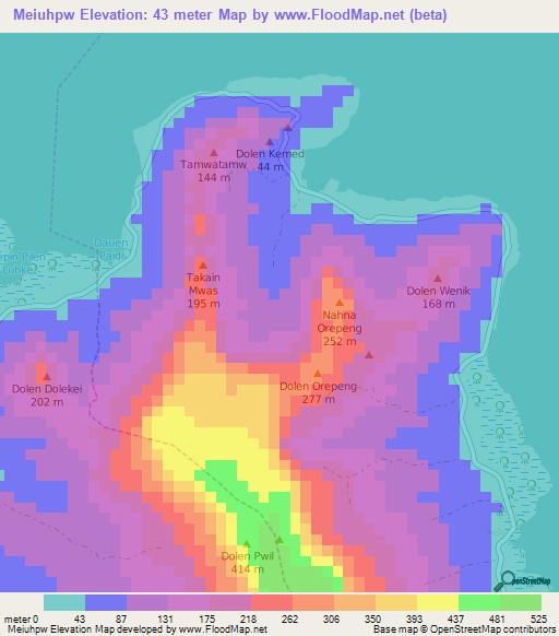 Elevation of Meiuhpw,Micronesia Elevation Map, Topography, Contour