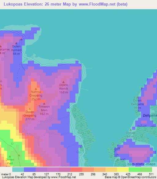 Elevation Of Lukopoas,micronesia Elevation Map, Topography, Contour