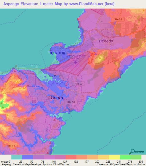 Aspengo,Guam Elevation Map