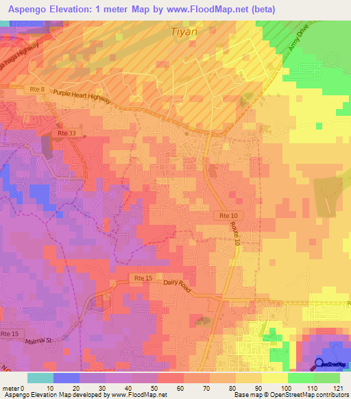 Aspengo,Guam Elevation Map