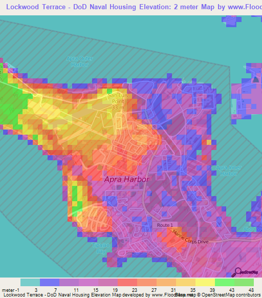 Lockwood Terrace - DoD Naval Housing,Guam Elevation Map