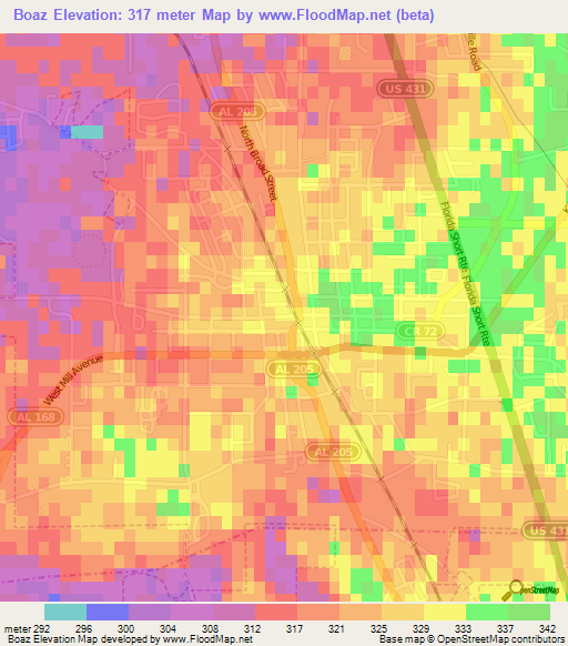 Boaz,US Elevation Map