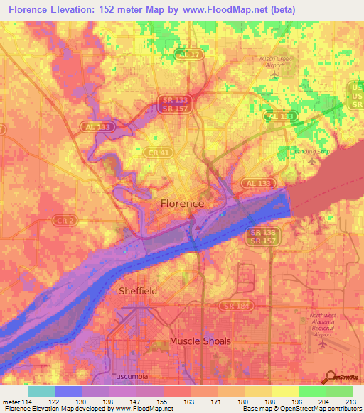 Florence,US Elevation Map