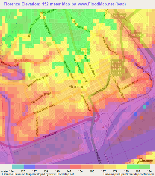 Florence,US Elevation Map