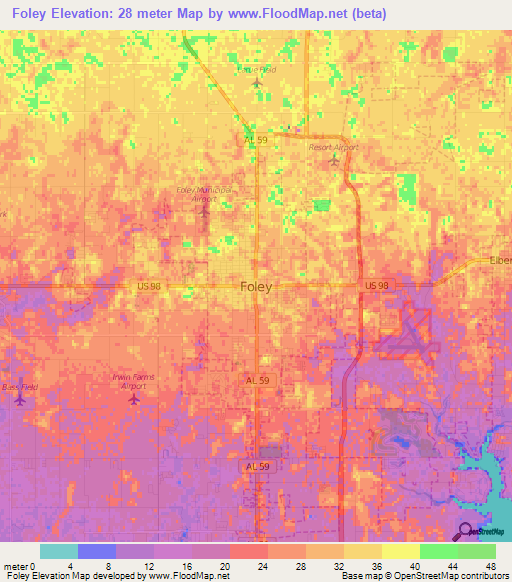 Foley,US Elevation Map