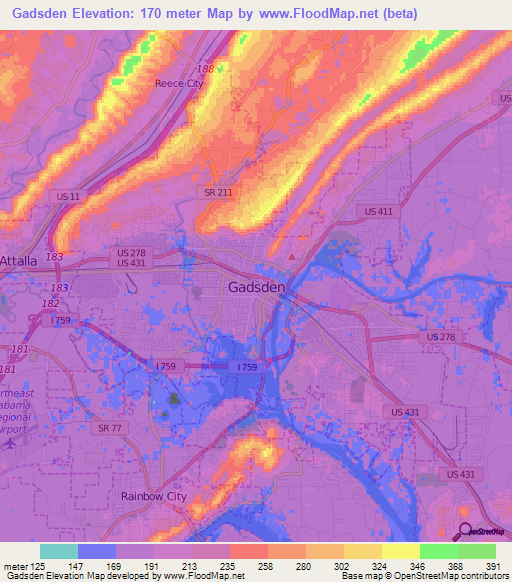 Gadsden,US Elevation Map