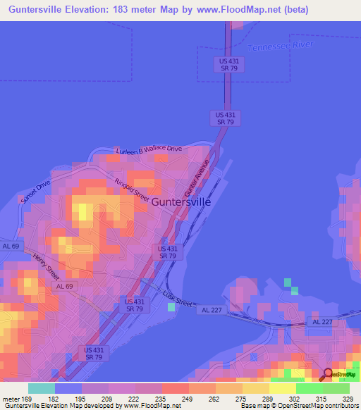 Guntersville,US Elevation Map