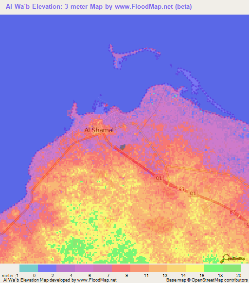 Al Wa`b,Qatar Elevation Map